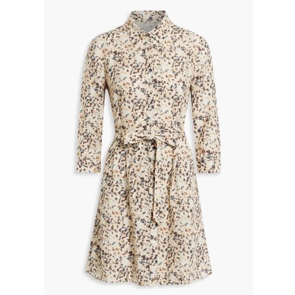 120% LINO Belted printed linen mini shirt dress size 44/Medium